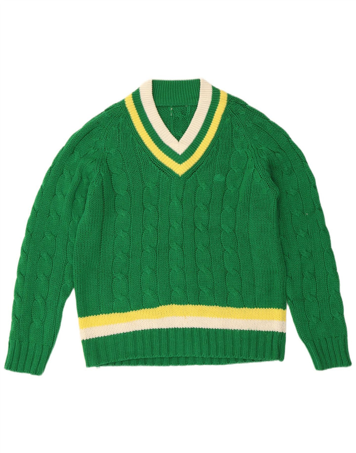 VINTAGE Damen V-Ausschnitt Pullover Pullover UK 16 Groß grün gestreift