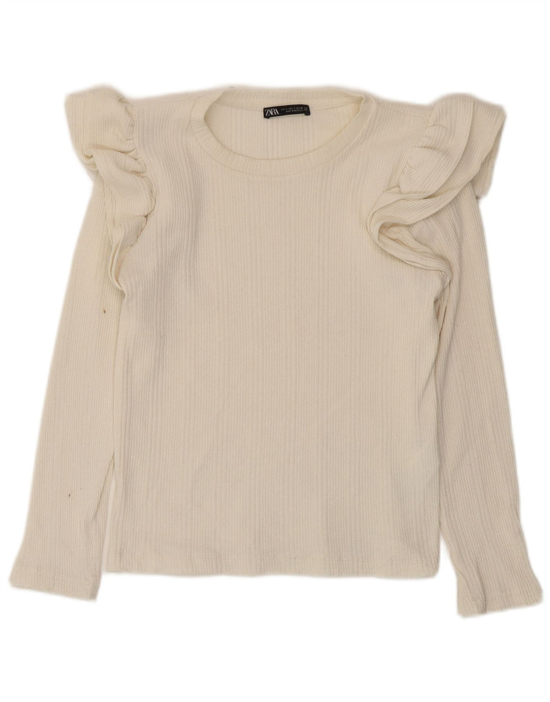 Zara Damen Crop Top Langarm UK 8 Small Off White Baumwolle