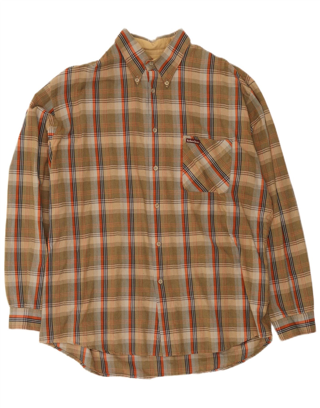 Marlboro Classics Herren-Flanellhemd 2XL, braun karierte Baumwolle