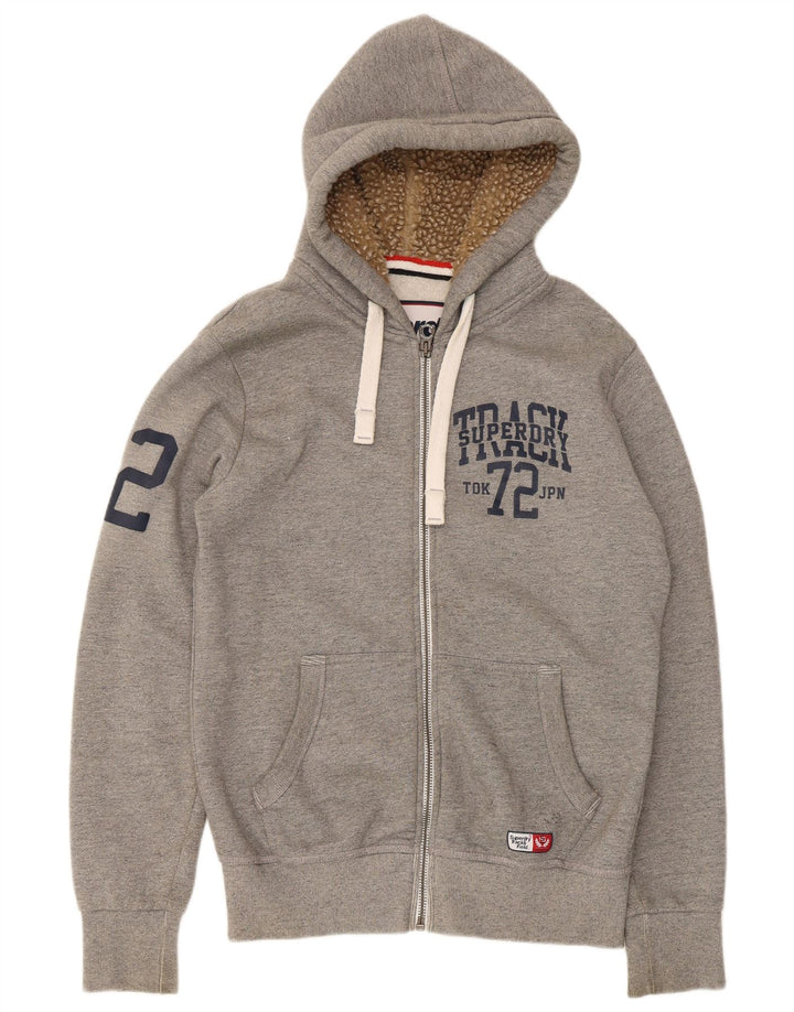 Superdry Herren-Kapuzenpullover mit grafischem Reißverschluss, groß, aus grauer Baumwolle