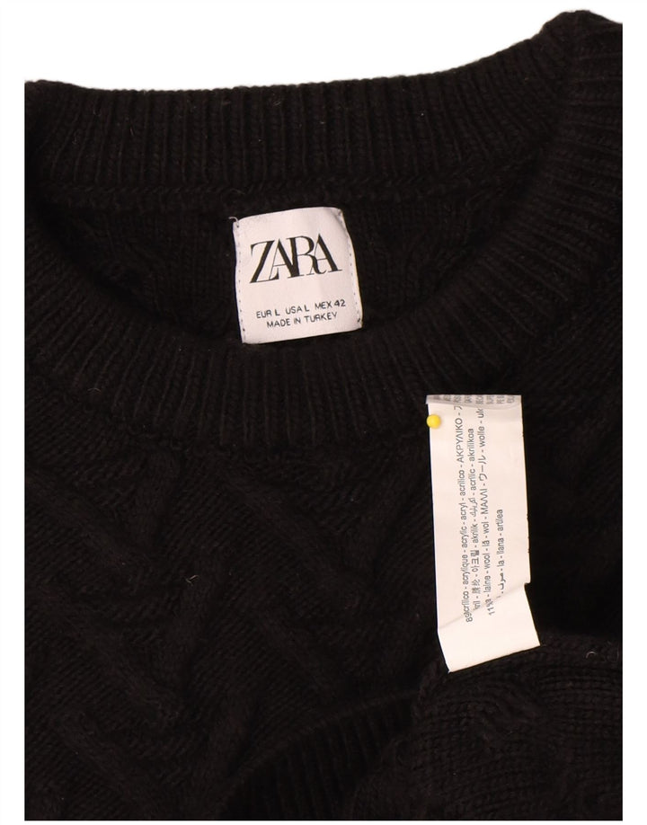 Zara Herren-Pullover mit Rundhalsausschnitt, groß, aus schwarzem Acryl