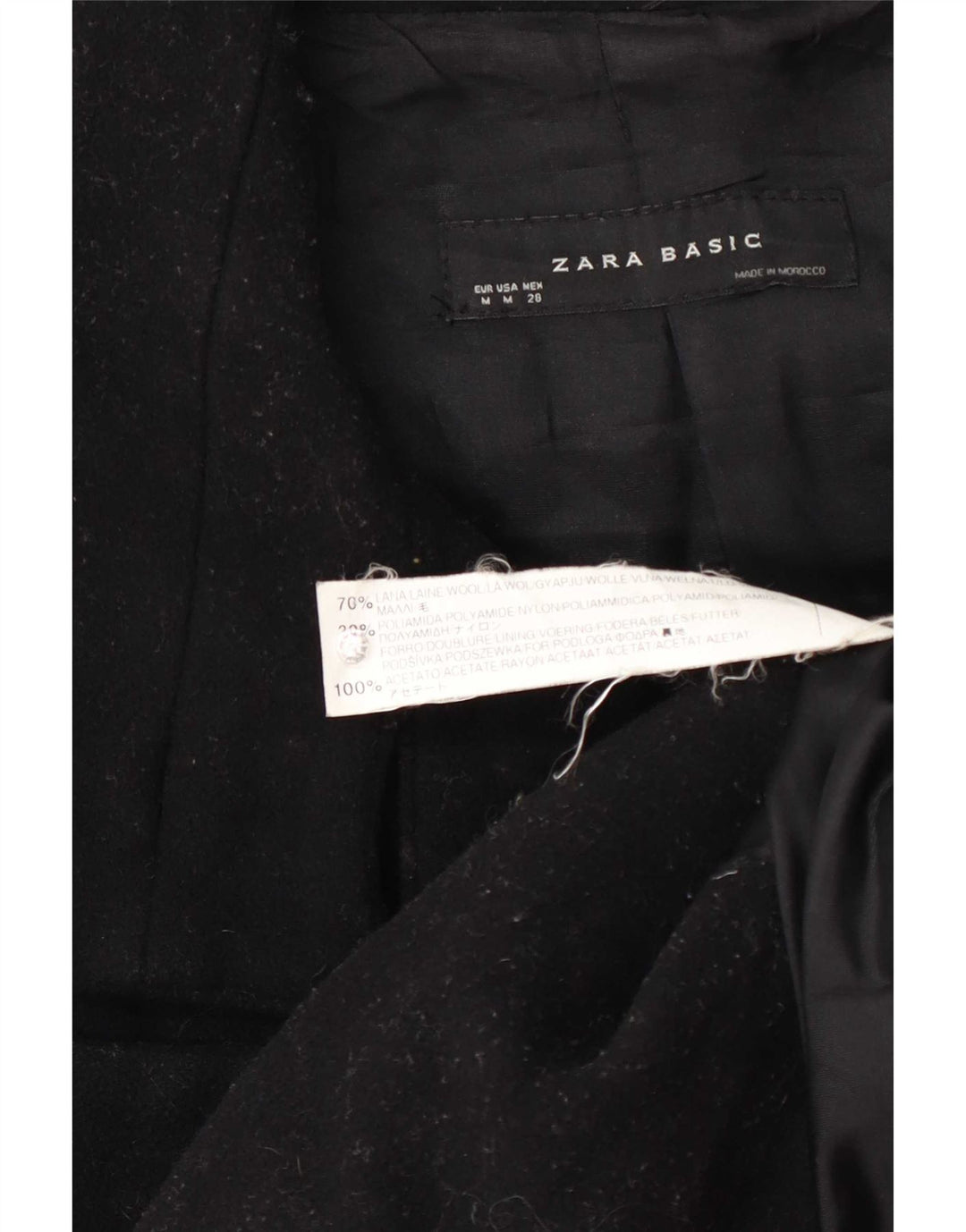 Zara Damen Pea Coat UK 12 Mittelschwarze Wolle