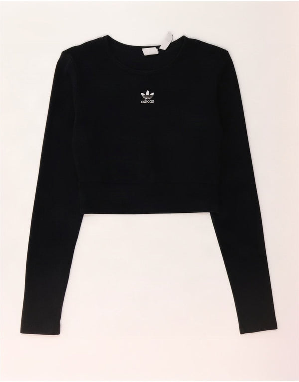 Adidas Damen Crop Top Langarm UK 12/14 Medium Black Cotton