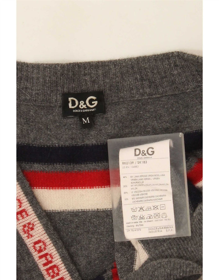 Dolce & Gabbana Grafischer Herren-Cardigan aus mittelgrauer, gestreifter Wolle