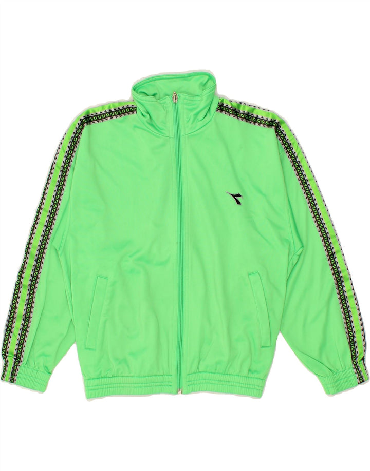 DIADORA Boys Graphic Tracksuit Top Jacket 9-10 Years Green Polyester Vintage Diadora and Second-Hand Diadora from Messina Hembry 