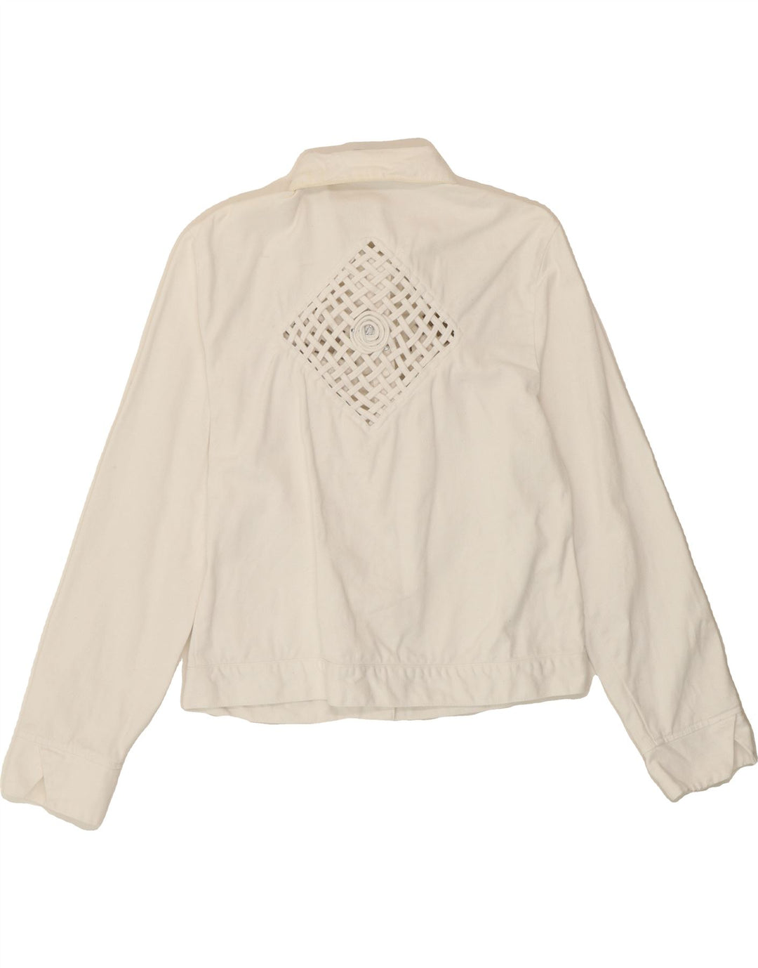 VINTAGE Womens Denim Jacket UK 12 Medium White Vintage Vintage and Second-Hand Vintage from Messina Hembry 