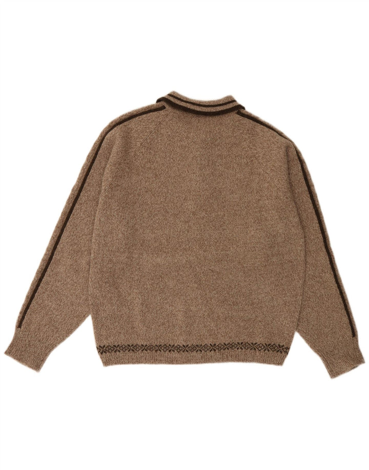 HAMMERSCHMID Herren-Pullover mit grafischem Polo-Ausschnitt, mittelbraun gefleckt