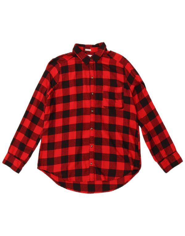 HOLLISTER Boyfriend-Fit-Flanellhemd für Damen, UK 14, mittelroter Gingham-Karomuster