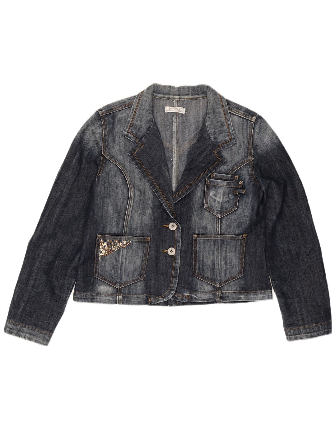 Vintage Damen 2-Knopf-Jeans-Blazer-Jacke, UK 14, mittleres Marineblau