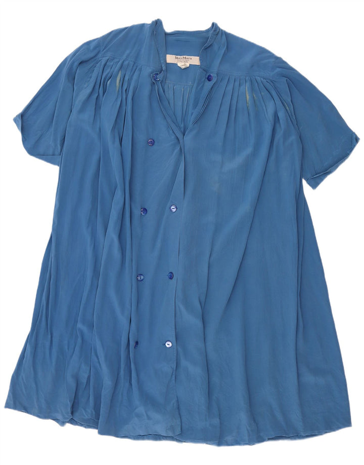MAX MARA Damen Maxi-Hemdkleid mit kurzen Ärmeln, UK 12, Mittelblau