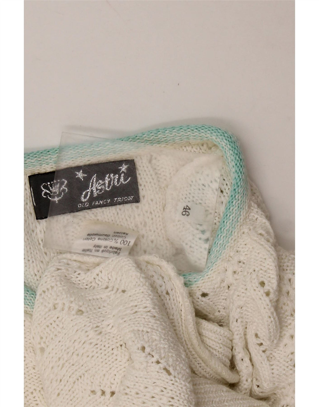 VINTAGE Damen-Pullover mit Rundhalsausschnitt, IT 46, große weiße Baumwolle