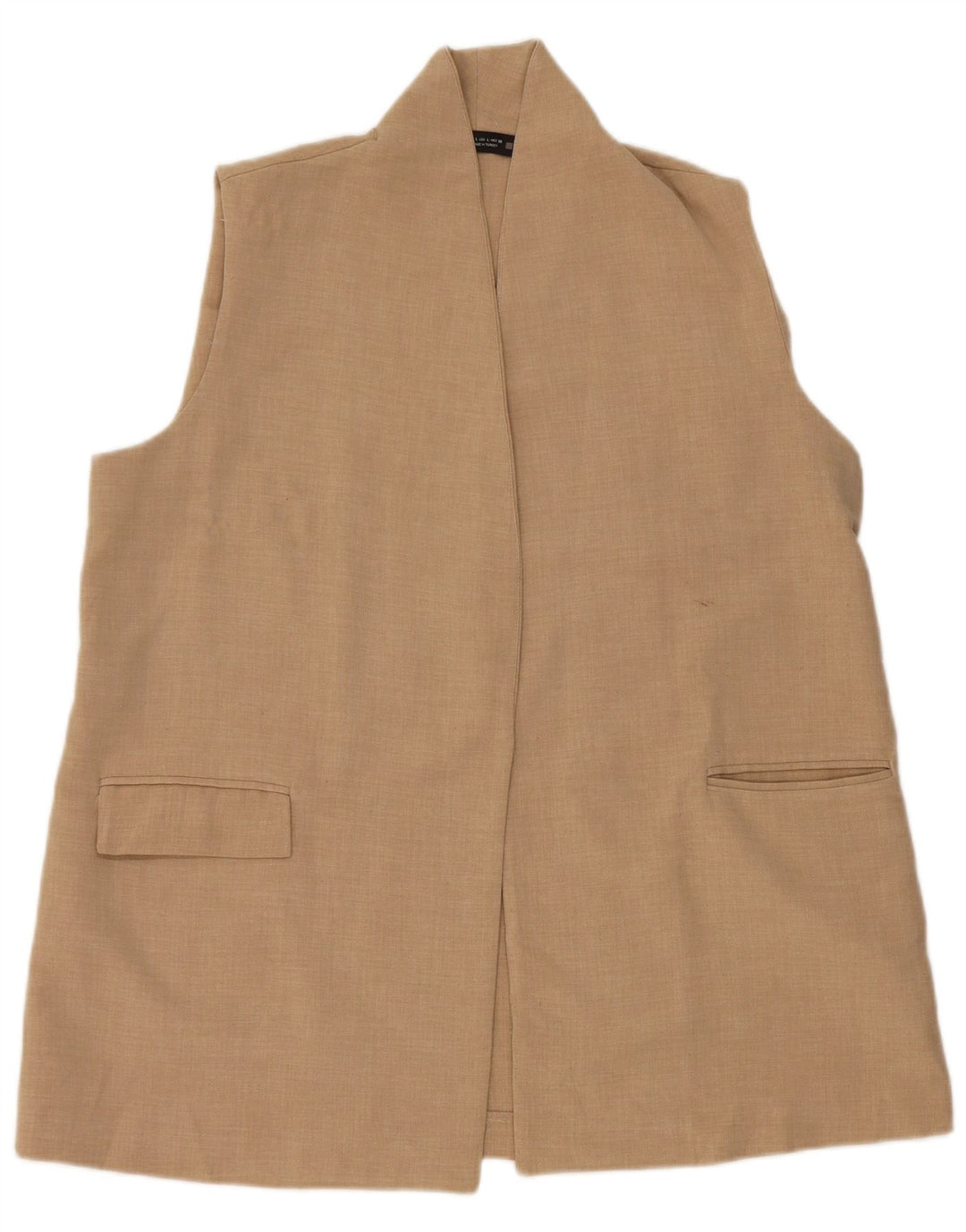 Zara Damen OPEN Weste UK 16 Large Beige Polyester