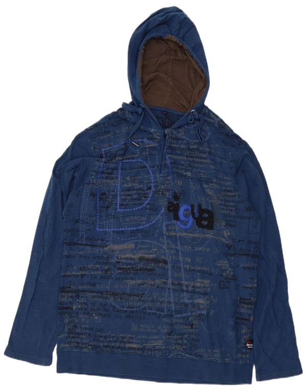 Desigual Herren Kapuzenshirt mit Grafik, langärmlig, XL, Blau, Baumwolle