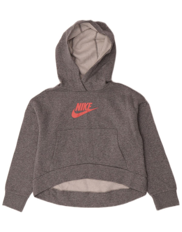 Nike Crop Graphic Hoodie-Pullover für Mädchen, 8–9 Jahre, Größe S, Grau, Baumwolle