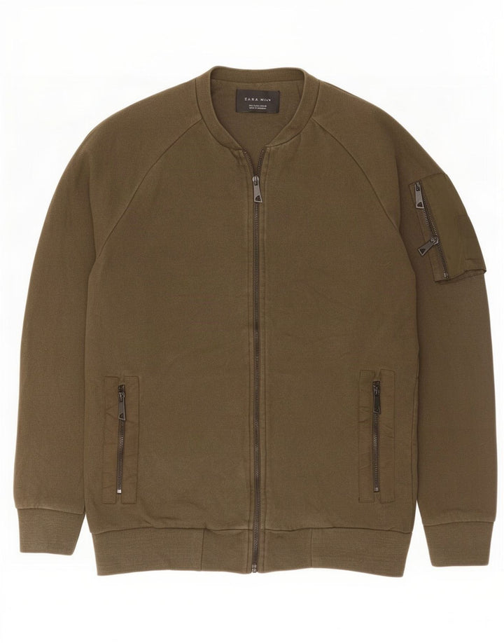 Zara Herren-Trainingsanzug-Top-Jacke, große Khaki-Baumwolle