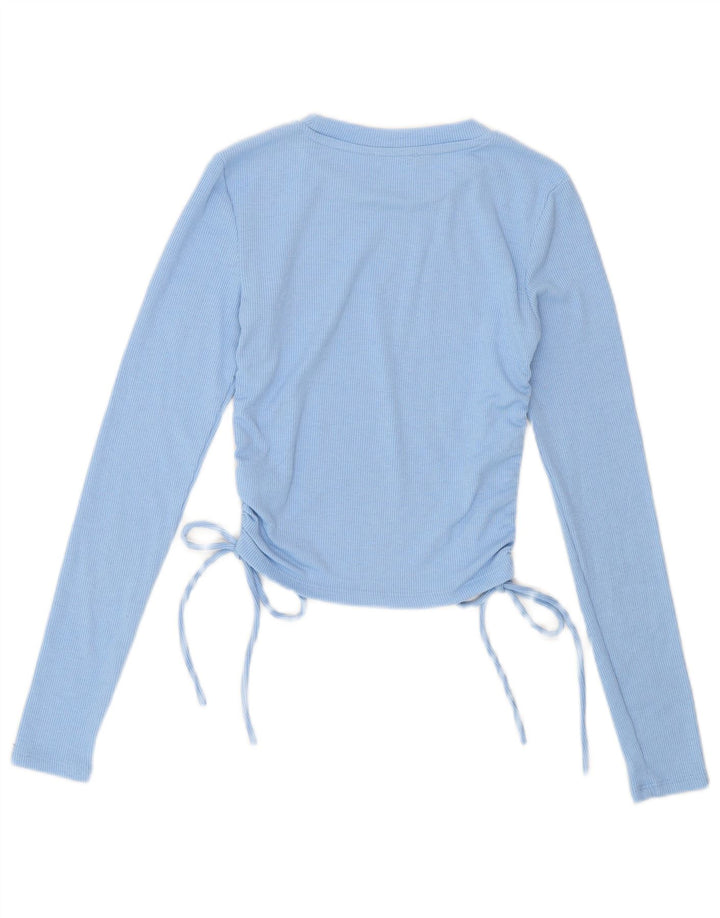 Zara Damen Crop Langarmbluse Top UK 8 Small Blau Polyester
