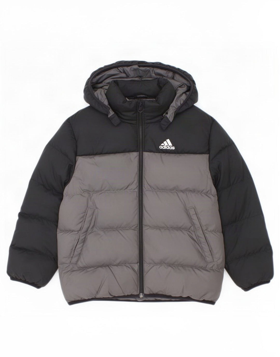 Adidas Wattierte Jacke mit Kapuze für Jungen, 6–7 Jahre, schwarzes Colourblock-Polyester