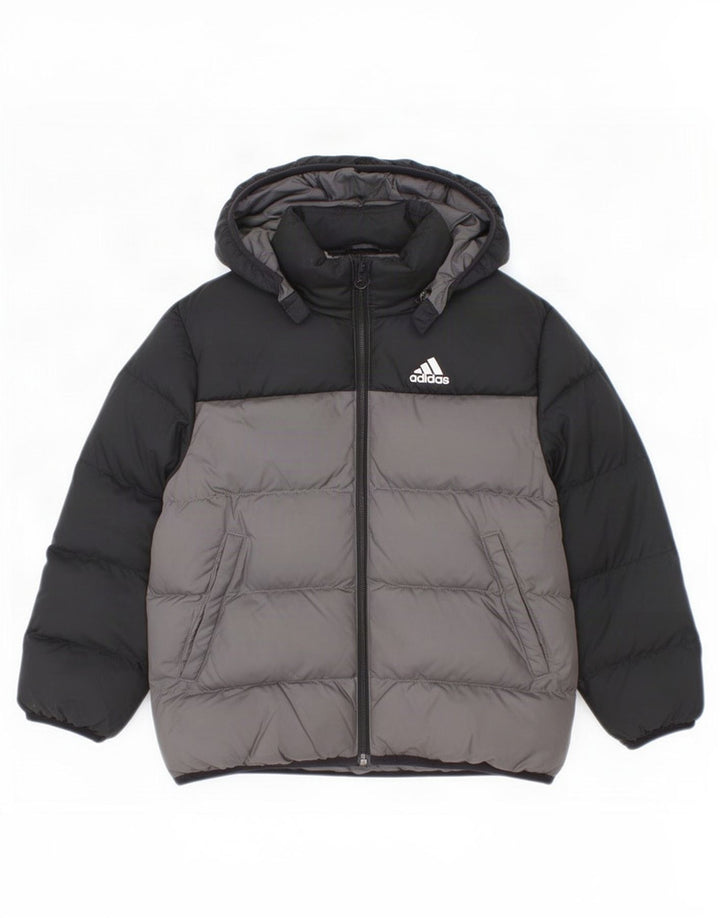 Adidas Wattierte Jacke mit Kapuze für Jungen, 6–7 Jahre, schwarzes Colourblock-Polyester
