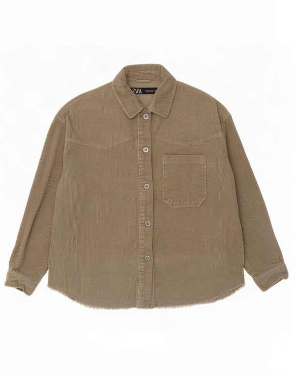 Zara Damen Overshirt Cordhemd UK 10 Small Khaki Baumwolle