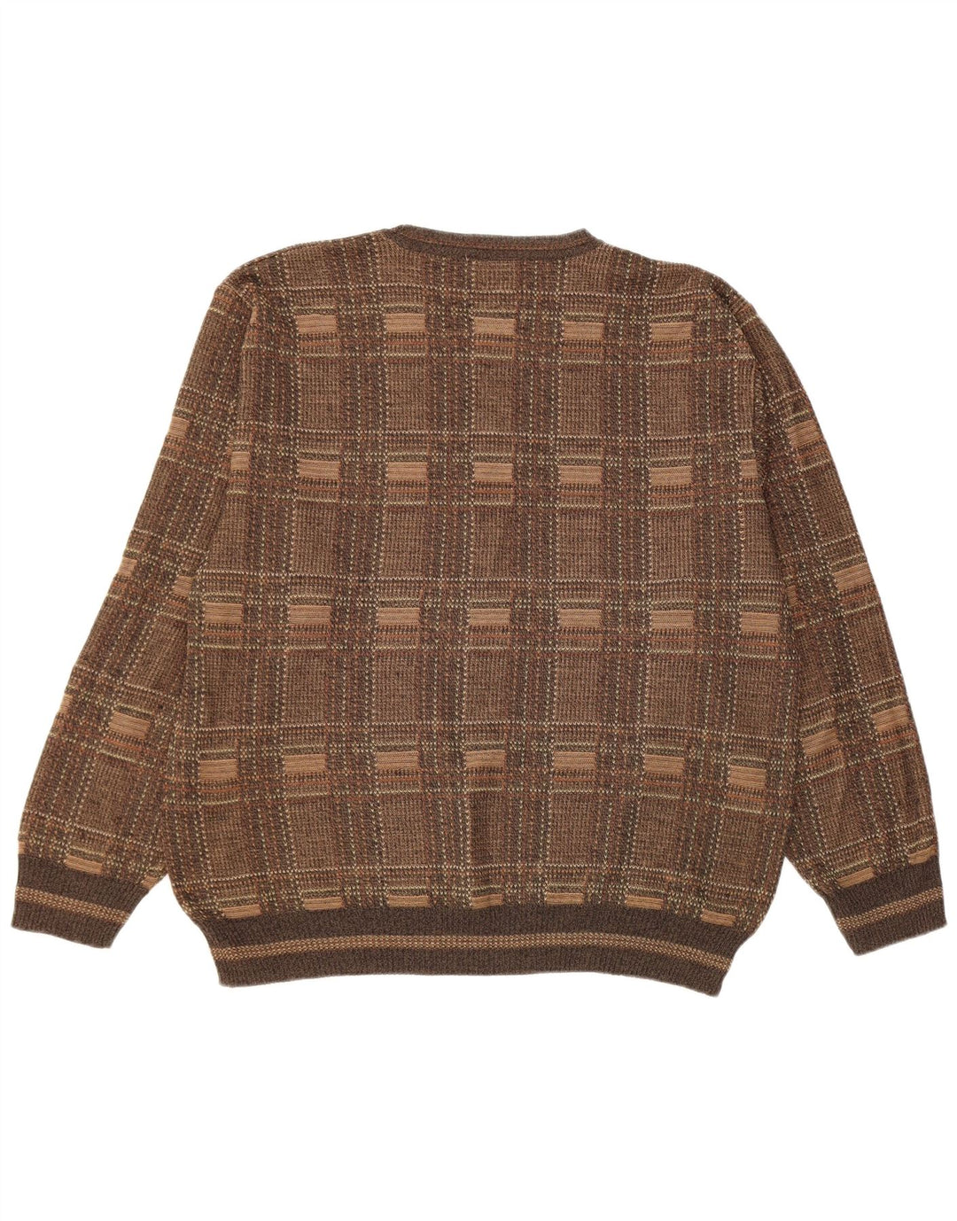 Vintage Herren Pullover mit Rundhalsausschnitt, groß, braun kariert