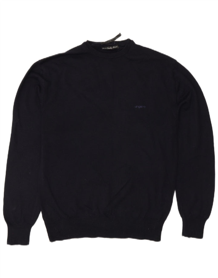 Ungaro Herren-Pullover mit Rundhalsausschnitt, IT 48, kleine marineblaue Wolle