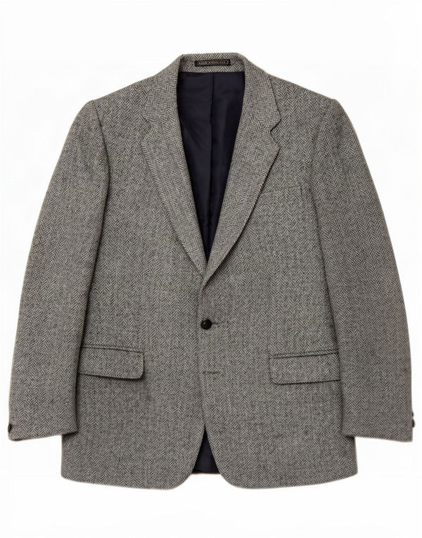 Charles Barker Herren Harris Tweed Blazer Jacke UK 40 Großes blaues Fischgrätenmuster