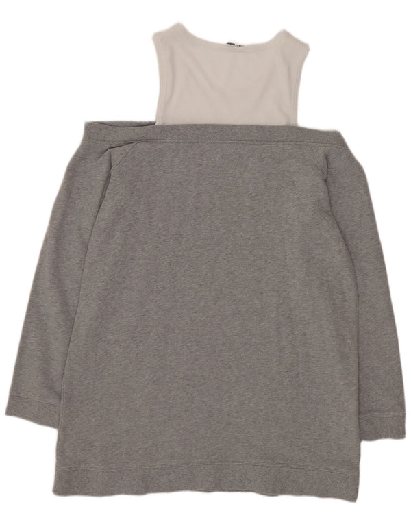 Dkny Womens Longline Sweatshirt Pullover UK 16 Large Grau Farbblock