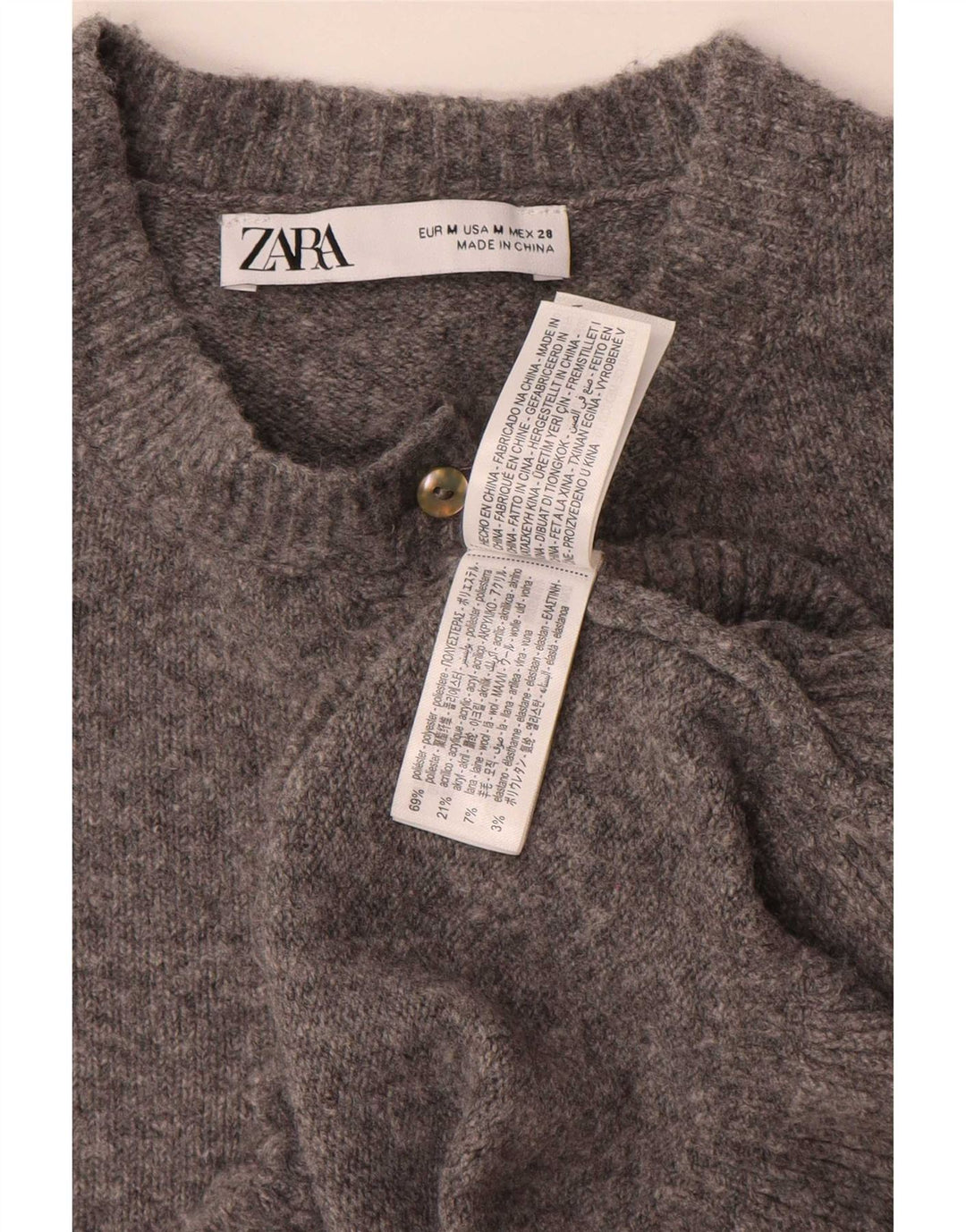 Zara Damen-Cardigan-Pullover UK 14 Mittelgraues Polyester
