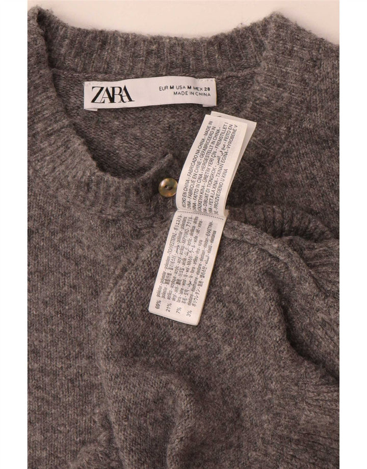 Zara Damen-Cardigan-Pullover UK 14 Mittelgraues Polyester