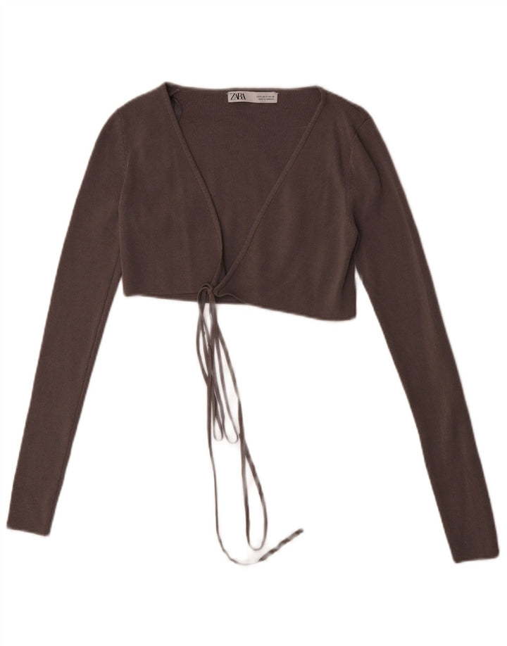 Zara Damen Crop Cardigan Top UK 8 Small Graue Viskose