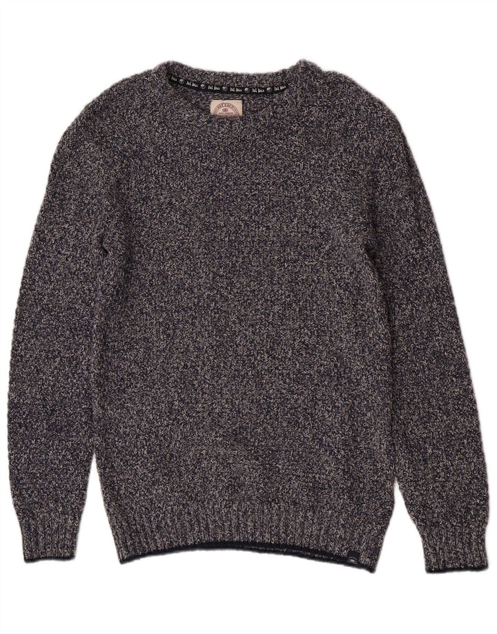 Fat Face Herren-Pullover mit Rundhalsausschnitt, mittelblau gefleckte Baumwolle