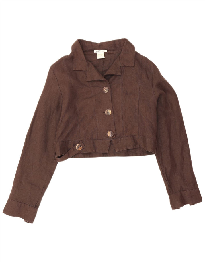 Sarah Pacini Damen Crop Übergroße Bomberjacke US 2 XS Braunes Leinen