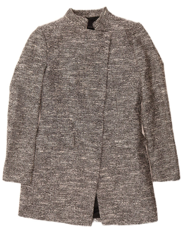 Zara Womens Open Overcoat UK 10 Small Grau gesprenkelte Baumwolle
