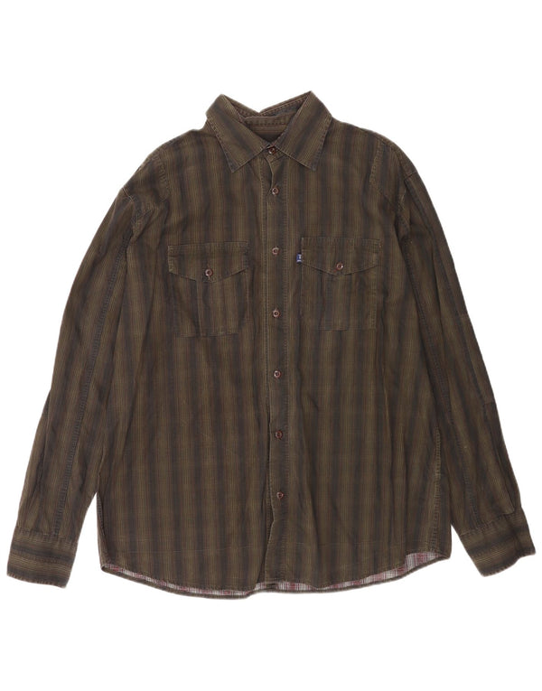 Trussardi Jeans Herrenhemd 3XL grün gestreift aus Baumwolle