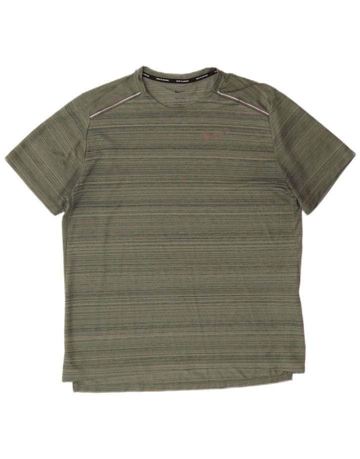 Nike Herren Dri Fit T-Shirt, groß, grün gestreift, Polyester