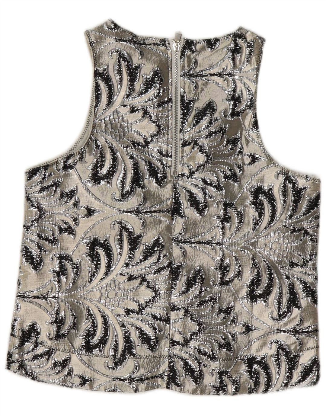 Vintage Damen Ärmelloses Blusentop UK 10 Kleines graues Paisley-Polyester