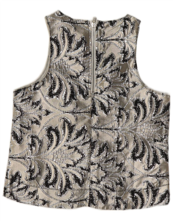 Vintage Damen Ärmelloses Blusentop UK 10 Kleines graues Paisley-Polyester