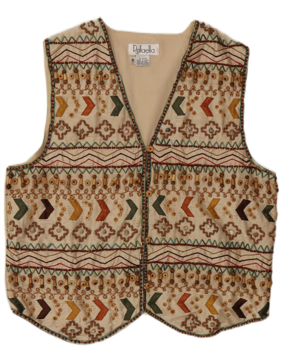 Vintage Damen Weste UK 14 Mittelbeige geometrische Seide