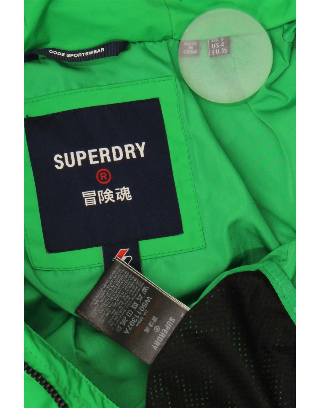 Superdry Wattierte Damenjacke mit Kapuze, UK 8, Größe S, Grün, Polyester