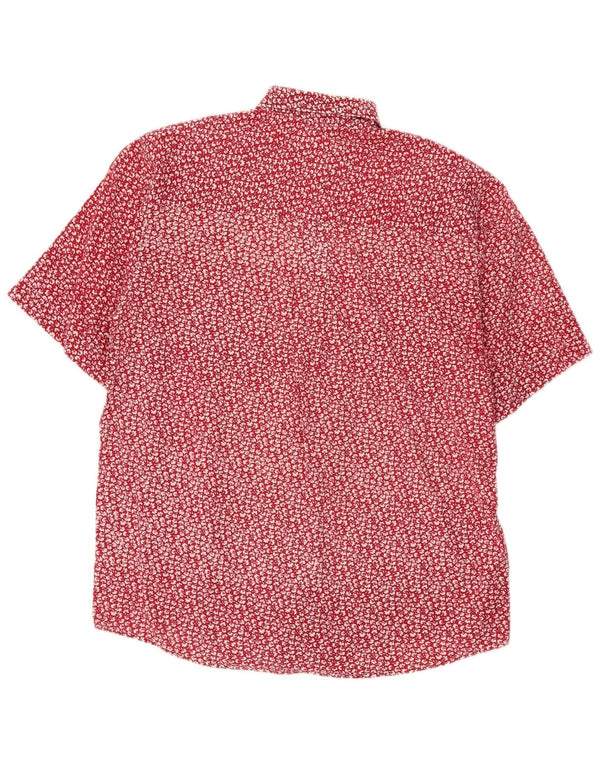 Vintage Damen Kurzarmshirt Größe 38 Mittelrot geblümte Baumwolle