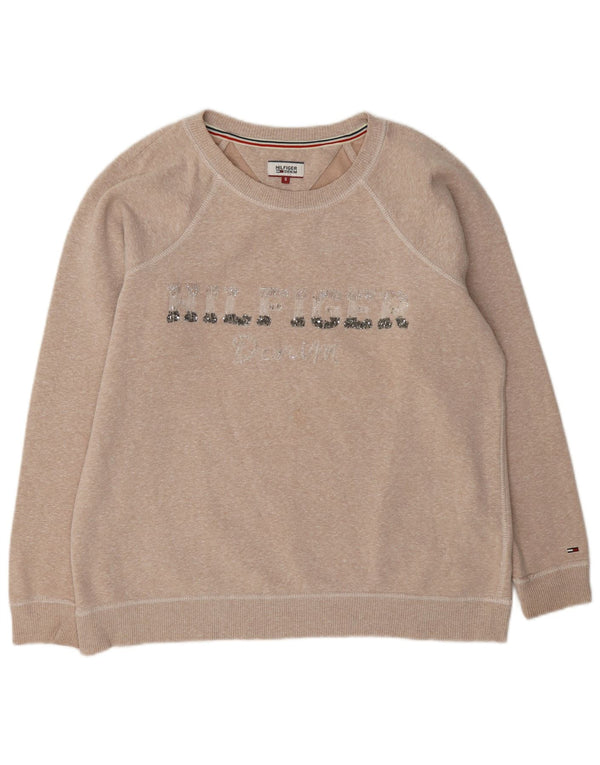 Tommy Hilfiger Damen Grafik-Sweatshirtpullover UK 10 Small Beige Flecked