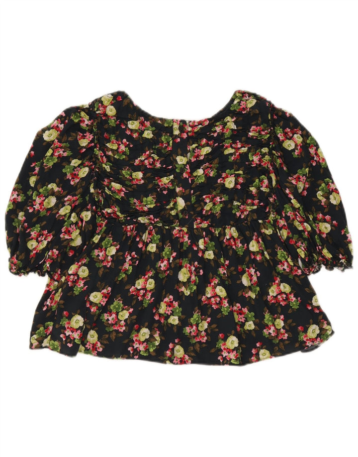 Zara Damen Crop Bluse Top UK 12 Mittelschwarz geblümt
