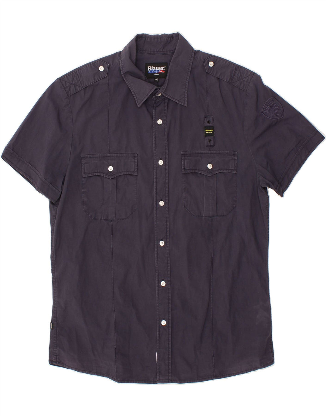 BLAUER Herren Kurzarmhemd 2XL Marineblau Baumwolle