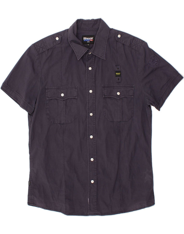 BLAUER Herren Kurzarmhemd 2XL Marineblau Baumwolle