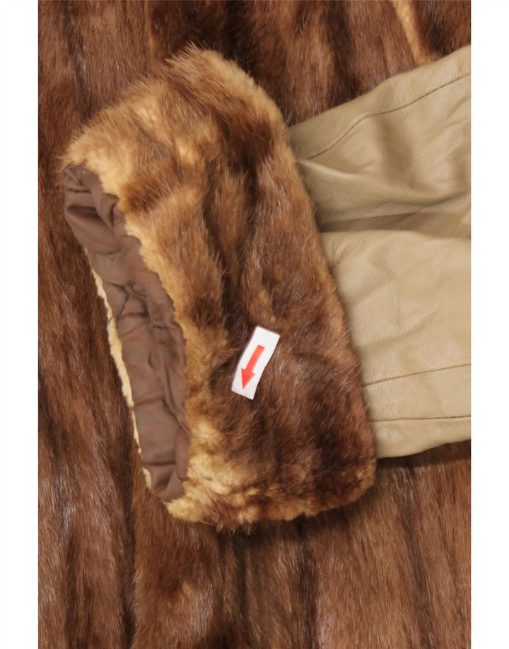 Vintage Damen Fell Ledermantel UK 16 Large Beige