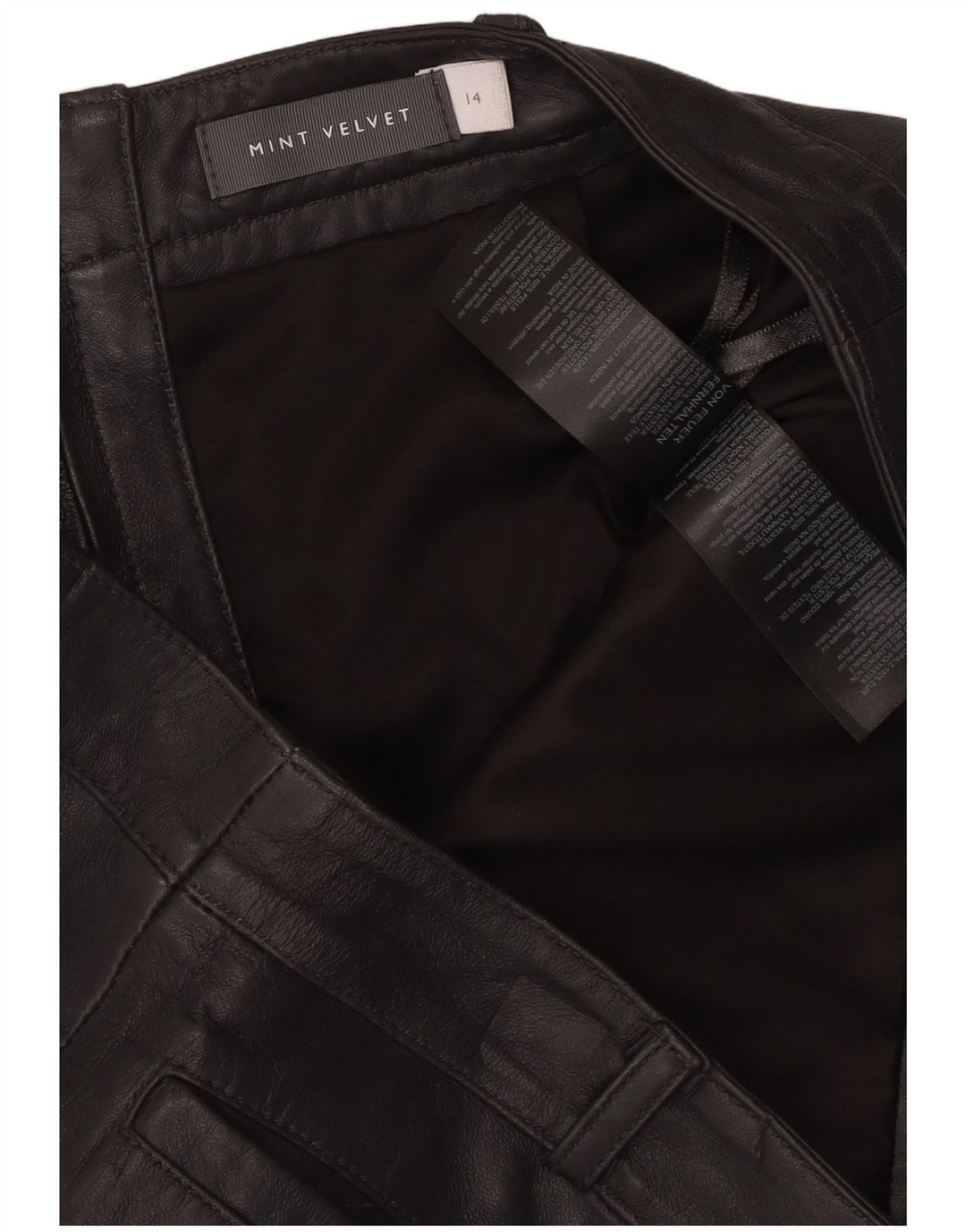 MINT VELVET Damen Lederrock UK 14 Large W34 Schwarzes Leder