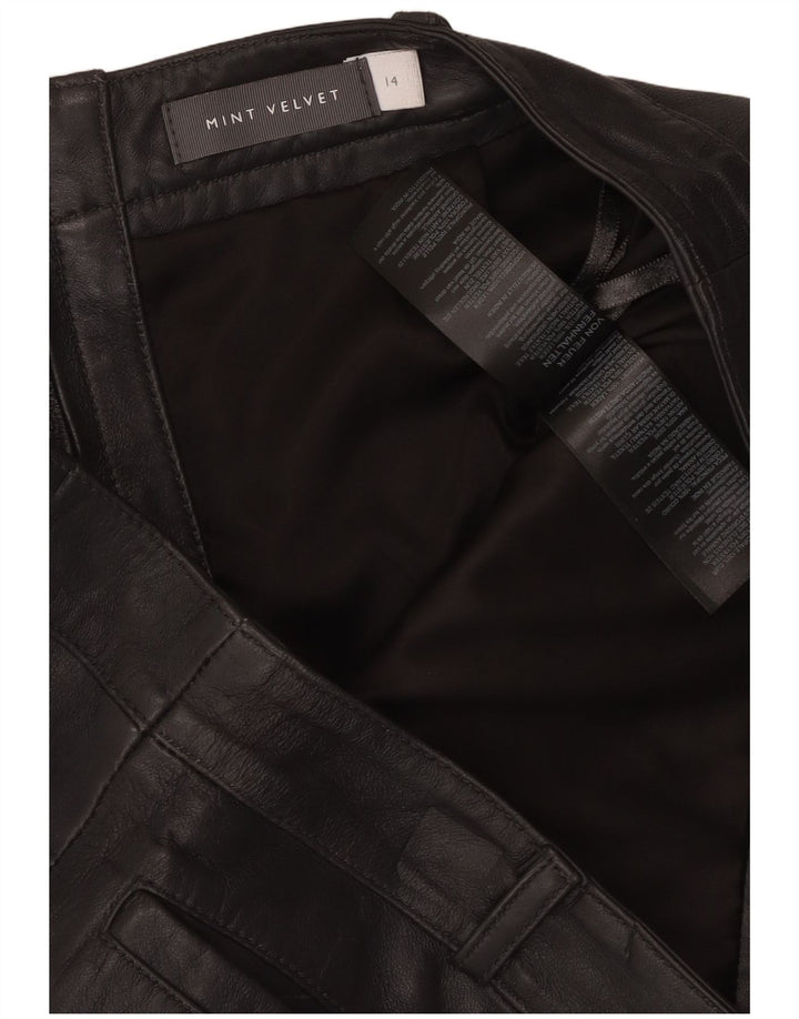 MINT VELVET Damen Lederrock UK 14 Large W34 Schwarzes Leder