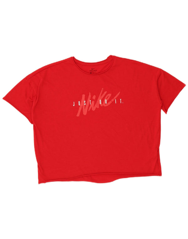 Nike Damen Dri Fit Crop Übergroßes T-Shirt mit Grafik, UK 14, Mittelrot