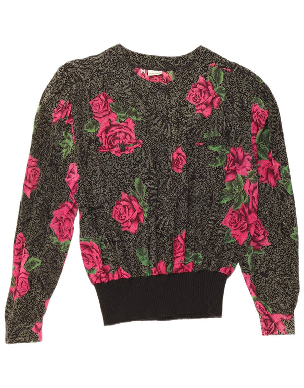 FERRETTI Damen Langarmbluse Top IT 48 XL Schwarz geblümte Seide