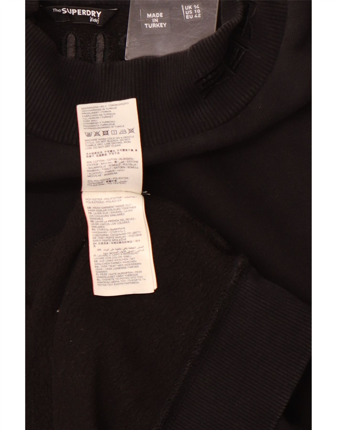 SUPERDRY Sweatshirt-Pulloverkleid mit Grafik für Damen, UK 14, Größe L, Schwarz, Baumwolle